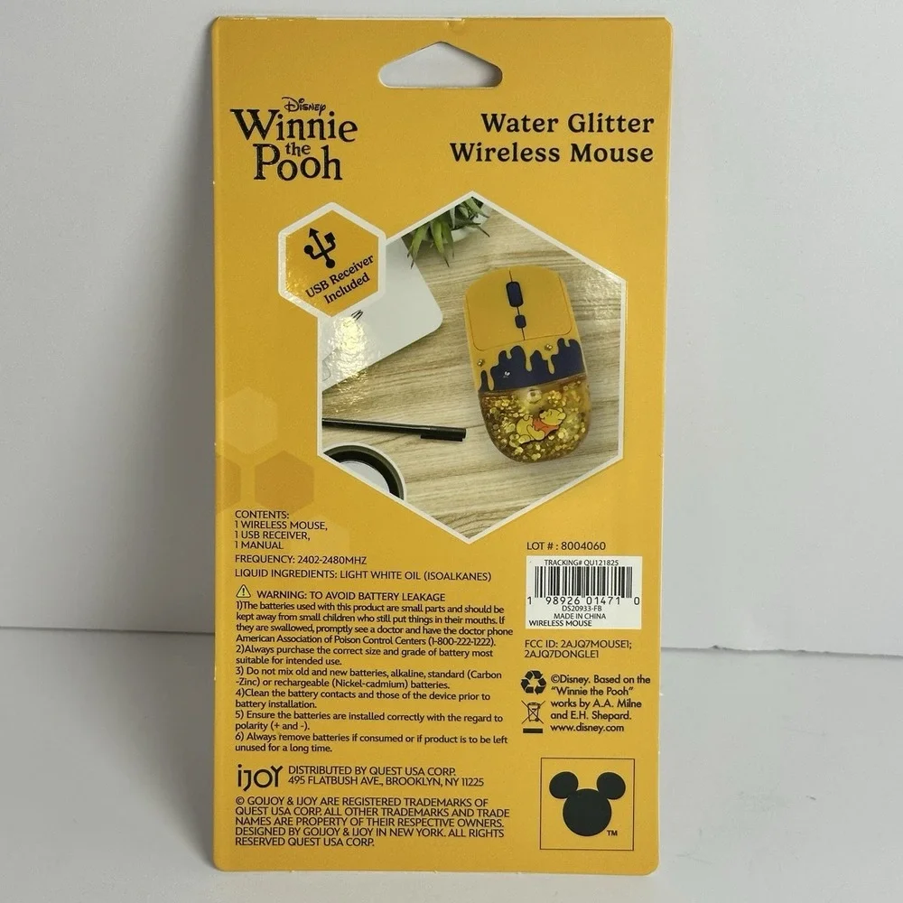 Disney Winnie The‎ Pooh Water Glitter Wireless Mouse USB Receiver New